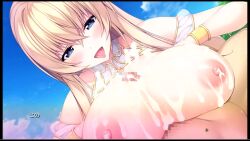 1boy 1boy1girl 1girls animated asami_asami bangs beach blonde_hair blue_eyes blue_sky breasts breasts_out censored ejaculation female game_cg japanese_text japanese_voice_acting large_breasts long_hair male male_pov mosaic_censoring mp4 nipples okayu_seira outdoors paizuri penis pov role_player:_okayu_shimai_no_nenmaku_potrait_-_gurigucha_live! sky sound straight tagme video voice_acted