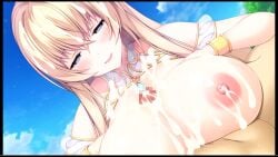 1boy 1boy1girl 1girls animated asami_asami bangs beach blonde_hair blue_eyes blue_sky breasts breasts_out censored cum cum_on_breasts cum_on_upper_body ejaculation female game_cg japanese_text japanese_voice_acting large_breasts long_hair male male_pov mosaic_censoring mp4 nipples okayu_seira outdoors paizuri penis pov role_player:_okayu_shimai_no_nenmaku_potrait_-_gurigucha_live! ruined_orgasm sky sound straight tagme video voice_acted