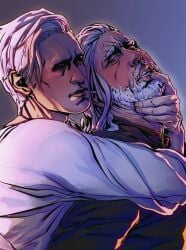 2boys a_song_of_ice_and_fire age_difference brothers clothed daemon_targaryen facial_hair finger_in_another's_mouth game_of_thrones house_of_the_dragon incest neck_grab source_request viserys_i_targaryen white_hair yaoi younger_dom_older_sub