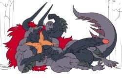 abs balls batzz_(buddyfight) biceps big_muscles buddyfight dragon hair horns huge_muscles large_muscles large_penis male muscles muscular muscular_arms muscular_male pecs penis red_hair snaresart tail testicles