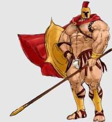 ares armor balls bara bulge cape chest_hair greek_mythology helmet male male_only muscles muscular mythology penis shield small_penis solo solo_male spear tora_gy