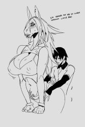 anthro athletic_female big_breasts blush bodily_fluids breasts clothed clothing duo equid equine female female_horse hi_res horse human human_penetrating interspecies jijis-waifus larger_female light-skinned_male male male/female mammal nipple_outline sex skimpy sweat