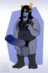 1boy abs artist_logo artist_name balls ballsack beard beefy big_balls big_penis black_hair body_hair boner bottomless broken_horn chest_hair dangling_testicles equius_zahhak erection facial_hair foreskin foreskin_folds hairy_balls hairy_male homestuck horns humanoid humanoid_penis intact long_hair_male low_hanging_balls male male_nipples male_only male_pubic_hair masculine mature_male mintgears ms_paint_adventures muscles muscular_male mustache pantsless pearly_penile_papules pecs penis pointy_ears precum precum_drip retracted_foreskin sagittarius_(mintgears) scrotum sharp_teeth socks solo sunglasses sweaty tank_top tank_top_only testicles uncut veiny_penis zodiac_sign