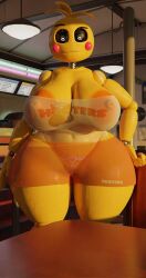 1girls 3d 3d_(artwork) adri164 animatronic big_breasts blush eyebrows eyelashes female female_only five_nights_at_freddy's five_nights_at_freddy's_2 glowing_eyes heart-shaped_pupils hoity_toity_(mlp) hooters hooters_uniform large_ass looking_at_viewer nipples orange_nipples pubic_tattoo pussy ripped_clothes ripped_clothing robot robot_girl see-through see-through_clothing soles solo solo_focus thick_thighs thighs toy_chica_(fnaf) toy_chica_(love_taste) wide_hips yellow_background yellow_body