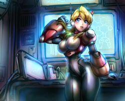 1girls alia android blonde_hair blue_eyes blush bodysuit dgrp hourglass_figure mega_man mega_man_x robot_girl tagme