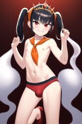 1boy ai_generated ashley_(warioware) belly_button black_hair bulge bulge_through_clothing femboy genderswap_(ftm) high_heels male male_only nipples novelai red_eyes rule_63 solo topless twintails underwear unknown_artist warioware witch young