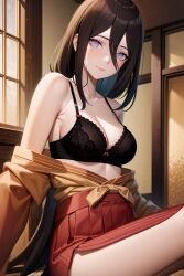 1girls ai_generated bare_chest bare_shoulders big_breasts boruto:_naruto_next_generations bra breasts brown_hair busty cleavage clothed_female clothing female female_only hyuuga_hanabi ichigatsu jordan53 kimono kimono_pull lavender_eyes looking_at_viewer nai_diffusion naruto naruto_(series) presenting presenting_breasts smile stable_diffusion upper_body yukata