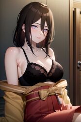 1girls ai_generated bare_chest bare_shoulders big_breasts boruto:_naruto_next_generations bra breasts brown_hair busty cleavage clothed_female clothing female female_only hyuuga_hanabi ichigatsu jordan53 kimono kimono_pull lavender_eyes looking_at_viewer nai_diffusion naruto naruto_(series) presenting presenting_breasts smile stable_diffusion upper_body yukata