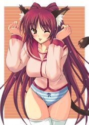 1girls :p animal_ears brown_hair clothing erect_nipples erection_under_clothes female female_only kousaka_tamaki kyogoku_shin light-skinned_female light_skin red_hair small_image thigh_gap to_heart_(series) to_heart_2 underwear