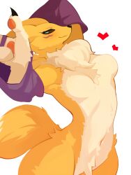 3:4 3gs anthro armpits armwear bandai_namco breasts bridal_gauntlets canine clothing digimon digimon_(species) featureless_breasts featureless_crotch female fox furry hi_res mammal nude renamon simple_background solo