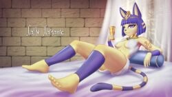 animal_crossing animal_crossing_new_horizons ankha ankha_(animal_crossing) anthro blue_fur blue_hair blue_nipples breasts cat_ears cat_girl cat_tail catgirl egyptian egyptian_cat egyptian_clothing egyptian_female egyptian_headdress fanart feet foot_fetish furry furry_female sally_satanic skimpy skimpy_clothes yellow_body yellow_skin yiff