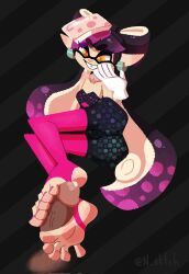 callie_(splatoon) foot_fetish footjob hand_on_mouth n_sktch smirk smug splatoon stirrup_legwear toeless_legwear