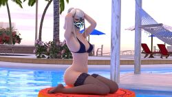 armpits bikini_top floaty floaty_tube fortnite fortnite:_battle_royale mask mizuki_(fortnite) pool pose posing thighhighs