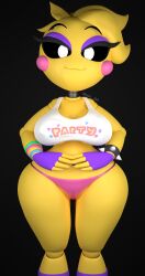 1girls 3d 3d_(artwork) adri164 big_breasts black_background cleavage eyebrows eyelashes eyeshadow female female_only fingerless_gloves five_nights_at_freddy's five_nights_at_freddy's_2 glowing_eyes large_breasts looking_at_viewer panties pink_panties solo solo_female solo_focus thick_thighs thighs thong toy_chica_(eroticphobia) toy_chica_(fnaf) underboob wide_hips yellow_body yellow_hair yellow_skin