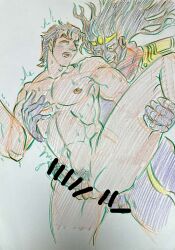 2boys censored censored_penis erection gay handdrawn jojo's_bizarre_adventure jotaro_kujo male_only male_penetrated minwoo nude_male penetration stand_(jjba) standcest star_platinum stardust_crusaders yaoi