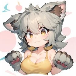 1girls ai_generated ai_mirror breasts cat_ears cleavage gray_hair lemonade_cat looking_at_viewer matz_(artist) neko roblox roblox_game tagme tower_heroes white_hair white_skin yellow_shirt