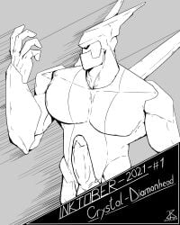 balls bara ben_10 big_penis boner diamondhead erection inktober male male_only monochrome muscles muscular penis solo solo_male zartzy