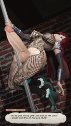 1futa 3d 3d_(artwork) big_penis breasts erection erza_scarlet fairy_tail fishnet_bodysuit fishnets futa_only futanari futanari_stripper nipples stalkek stripper stripper_pole text