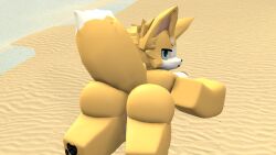 3d beach doge female female_focus female_only furry furry_ears furry_female furry_only furry_tail laying_down nsfw orange_body orange_fur roblox robloxian sand self_upload simonghost tagme