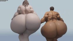 2girls 3d animated anne_(owlizard) arya_nielson back back_view brown_hair dinner-kun female female_only gigantic_ass hyper hyper_ass hyper_thighs larger_female light-skinned_female light_skin massive_ass muscular muscular_back muscular_female no_sound short_hair size_difference tagme tan tan-skinned_female thick thick_ass thick_thighs video walking