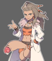 1futa balls clothed clothing cum dark-skinned_futanari dark_skin edit edited futa_only futanari huge_balls huge_cock huge_testicles human leaking looking_at_viewer mostly_clothed official_art penis pokemon pokemon_sv professor_sada_(pokemon) redalarm self_upload solo standing third-party_edit