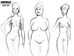 3girls archer_(series) big_breasts breasts cheryl_tunt earrings female female_only hoop_earrings karmagik lana_kane large_breasts monochrome nipples nude pam_poovey pubic_hair pussy shaved_pussy vagina