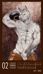 1boy 2011 abs anthro balls calendar_(medium) canine football fur furry grey jock looking_at_viewer male male_only muscles nipples noha penis solo topless uncut wolf yellow_eyes