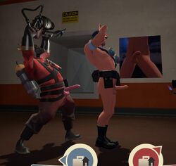 3d armbands bandolier belt boots dancing dildo erection flamethrower fully_clothed game_screenshot garry's_mod gasmask grenades helmet holding_weapon human human_male human_only male male_only mostly_nude naked_footwear pyro pyro_(team_fortress_2) rebbacus scout scout_(team_fortress_2) screenshot soldier soldier_(team_fortress_2) tactical_nudity team_fortress_2 unknown_gender yaoi