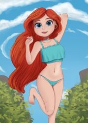 barefoot bikini_bottom cameltoe chelsea_(ruby_gillman) dreamworks focus_bx one_leg_up panties red_hair ruby_gillman,_teenage_kraken swimsuit swimwear tagme