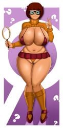 1girls alternate_breast_size ass between_labia breasts breasts_bigger_than_head female glasses hanna-barbera huge_breasts human innie_pussy nerd nerdy_female peace_sign pinup plump scooby-doo thick_thighs thighs velma_dinkley vn_simp voluptuous wide_hips