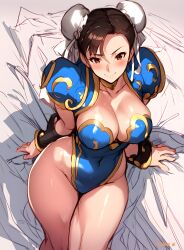 ai_generated amiral_ai brown_eyes brown_hair bun_cover chun-li clothing double_bun female female_only hair_ornament high_resolution inner_thighs solo street_fighter