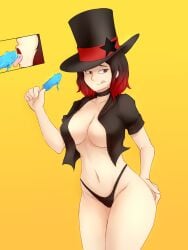 aged_up akane_hasegawa ass belly big_ass big_breasts big_butt breasts brown_hair choker commission dyed_hair hat ice_cream markylv midriff mvoid_lv open_clothes open_mouth open_shirt persona persona_5 persona_5_scramble:_the_phantom_strikers popsicle red_hair school_uniform schoolgirl tagme thick_thighs thighs thong tongue tongue_out