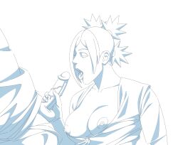 1boy 1girls boruto:_naruto_next_generations breasts closed_eyes clothed_sex erect_penis erection faceless_male female female_focus holding_penis imminent_fellatio imminent_oral kimono male male/female mature mature_female milf monochrome naruto naruto_(series) nipples no_bra open_clothes open_pants pants penis_grab penis_out reserexerion shirt temari