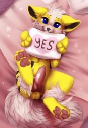 animated arcanine bed bloominglynx blue_eyes espiozx feral fluffy fur furniture furry generation_1_pokemon low_res male meme nintendo paws pokemon pokemon_(species) solo stripes yellow_body yellow_fur yes_pillow