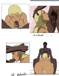 artemis_crock ass black_lightning blonde_hair comic_panel dark-skinned_male dark_skin dc dc_comics dcau dirtycomics grabbing_head hairy_male interracial jefferson_pierce oral oral_sex pussy showing_pussy text young_justice