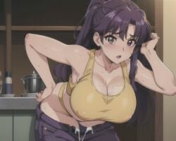 ai_generated big_breasts katsuprime misato_katsuragi neon_genesis_evangelion stable_diffusion sweaty_body