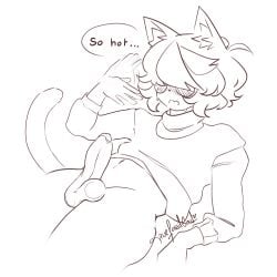 absurd_res anthro blush casual_nudity clothing domestic_cat dripping ears_up erection eyewear felid feline felis fluffy girly glasses heat_(temperature) hi_res male male/male mammal nude presenting shirt solo tail topwear true_fossil_soul