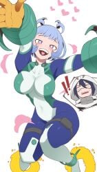 1girls amajiki_tamaki ass blue_eyes blue_hair bodysuit breasts female female_focus gauntlets gloves hadou_nejire hadou_nejire_(hero_outfit) heart-shaped_pupils hero_outfit_(mha) horns huge_ass ko_koyap large_breasts midriff my_hero_academia navel nejire-chan nejire_hado nejire_hado_(hero_outfit) short_hair skin_tight smile solo suneater tamaki_amajiki thick_thighs thigh_strap thighs wide_hips