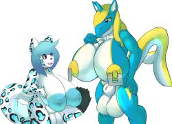 2futas animal_genitalia animal_penis anthro balls big_balls big_breasts breasts curvy curvy_figure duo fully_sheathed futanari huge_balls huge_breasts intersex inverted_nipples large_balls large_breasts nipples nude penlink sheath tail thick_thighs voluptuous