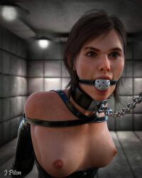 3d 3d_(artwork) angry angry_sub armbinder arms_behind_back asylum ball_gag bdsm bondage bondage_gear bondage_outfit bound bound_arms breasts brown_hair captured_heroine chain_leash chains collar drool ellie_(the_last_of_us) ellie_williams female female_only femsub freckles gag gagged joaquinpiton leash leash_and_collar leather looking_at_viewer naughty_dog nipples padded_room solo solo_female submissive submissive_female the_last_of_us the_last_of_us_2