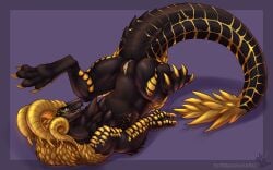 anthro anthro_only capcom claws dragon elder_dragon female genitals hi_res horn kulve_taroth kuribon monster_hunter nude pussy simple_background solo