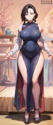 aaaletter ai_generated big_breasts big_thighs breasts busty cheongsam chinese_clothes huge_breasts huge_thighs large_breasts large_thighs mature_female milf original original_character qipao stable_diffusion thick_thighs thighs voluptuous