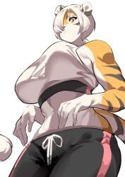 1girls amber_eyes anthro arknights aspirindabaitu big_breasts breasts female mx99926 simple_background solo solo_female thick_thighs tiger tiger_girl waai_fu_(arknights) white_background wide_ships