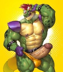 1boy anthro beefy boner daddy erection five_nights_at_freddy's green_skin huge_cock male male_only manly montgomery_gator_(fnaf) muscular nipple_piercing piercing solo tagme veiny_penis vorusuarts