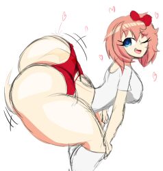 1girls 2023 ass_bigger_than_head big_breasts blue_eyes bow clothed doctordrawnass doki_doki_literature_club female huge_ass just_sayori red_shorts sayori_(doki_doki_literature_club) shaking_butt thick_ass thick_thighs twerking white_legwear white_shirt