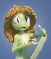 3d 3d_(artwork) amphibian anthro bodily_fluids cake cum cum_drip dessert digital_media_(artwork) dripping food frog furfnsfw futanari genital_fluids genitals gesture herm hi_res holding_object intersex long_penis looking_at_viewer megan_ziegler penis smile solo thumbs_up