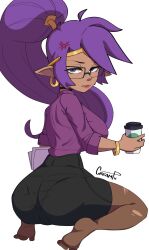 1girls ass big_ass creamsonpalette female glasses goldsden no_shoes office_lady pantyhose pantylines purple_hair see-through_clothing shantae shantae_(character) skirt solo