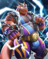 2021 5_fingers absurd_res anthro biceps black_body black_scales blurred_background bulge chains championship_belt clothing detailed_bulge dragon electricity fighting_ring fingers glowing glowing_eyes hi_res horn humanoid_pointy_ears kassn legwear lightning male male_only mask multi_ear musclegut pecs pointy_and_animal_ears red_body red_scales scales smile solo sports_mask sportswear takahirosi tights wrestler wrestling_belt wrestling_clothing wrestling_mask wrestling_outfit