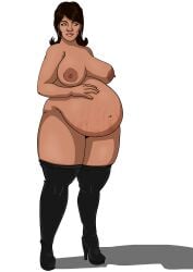 1girls archer_(series) belly big_belly big_breasts black_boots boots boots_only breasts dark-skinned_female dark_skin earrings female female_only high_heel_boots lana_kane nipples pregnant professordoctorc solo stretch_marks thigh_boots