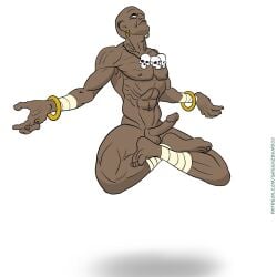 1boy 5_fingers 5_toes abs barefoot big_balls big_penis dark-skinned_male dhalsim feet floating greenzbamboo human human_only male male/male male_focus male_only meditation muscular muscular_male nude nude_male solo solo_male street_fighter uncensored